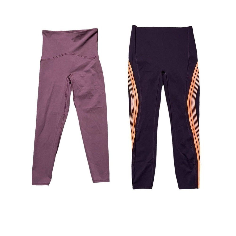 Spanx High Rise Leggings Small Maroon Contour Stripe 7/8 Orange Mauve Lot of 2
